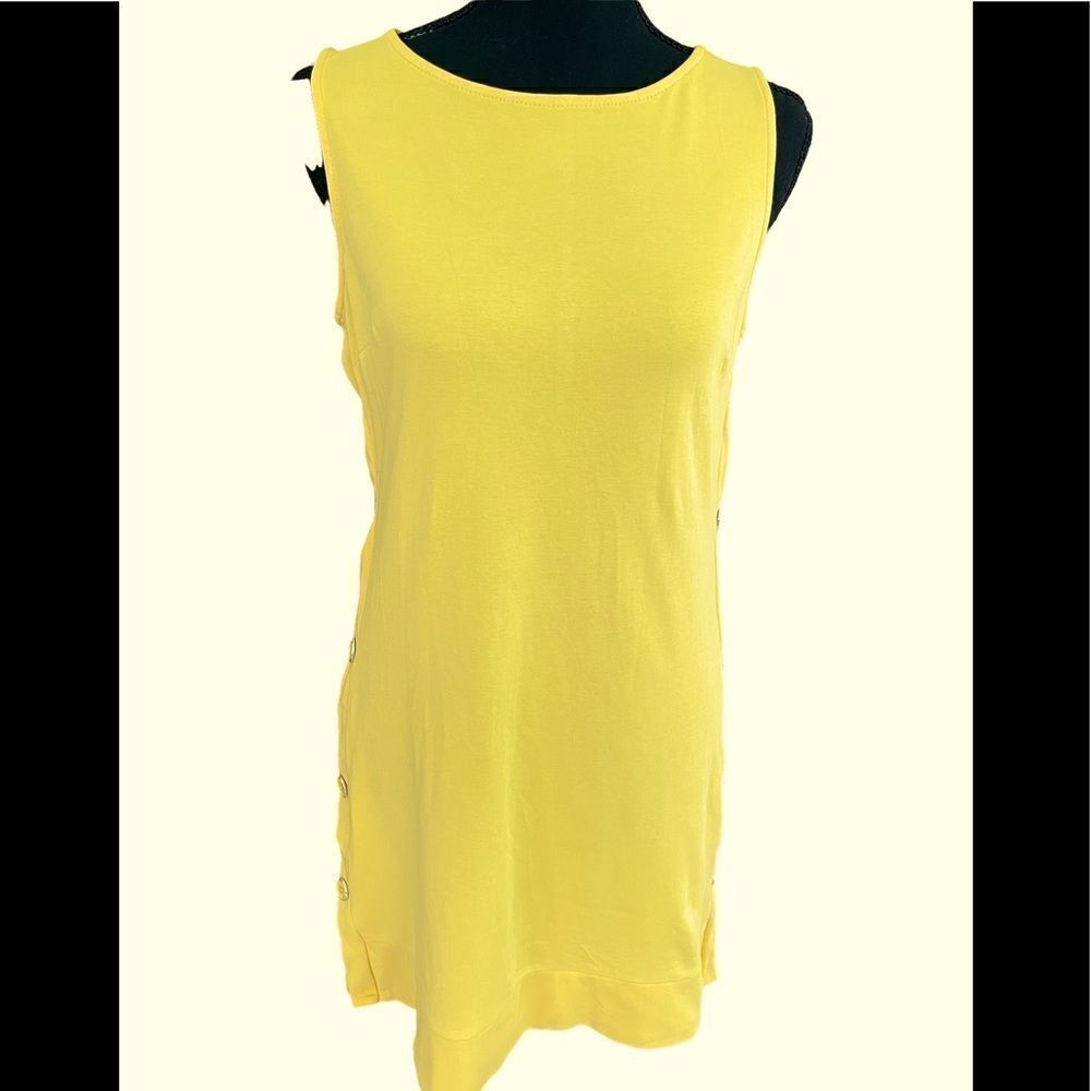 NY & Company sleeveless cotton shift dress with side button details sz S petite